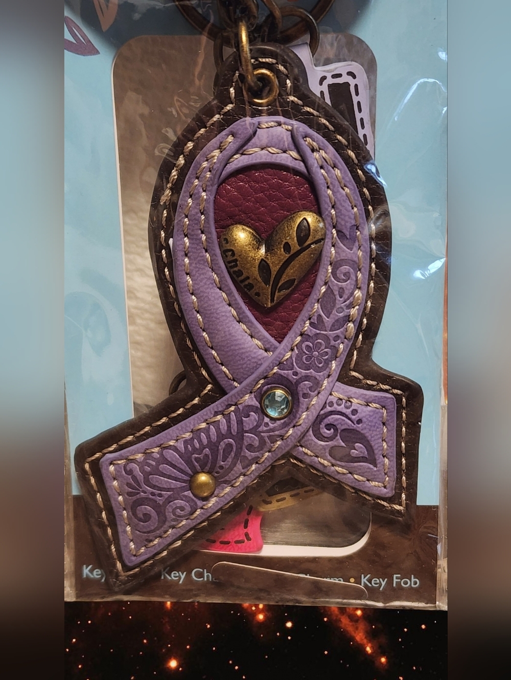 Chala Purple Ribbon Love & Support Key Fob with Gold Heart Accent - Picture 2 of 5